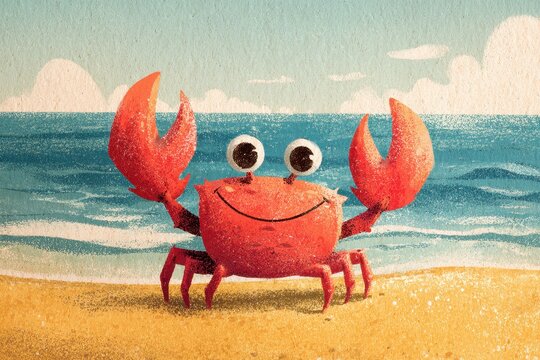 Whimsical crab illustration for kids branding, lighthearted and friendly