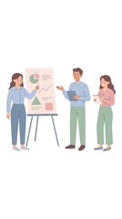 Obraz premium A team of professionals discusses a presentation with charts and graphs on a board in an office setting illustrating collabo n and strategy