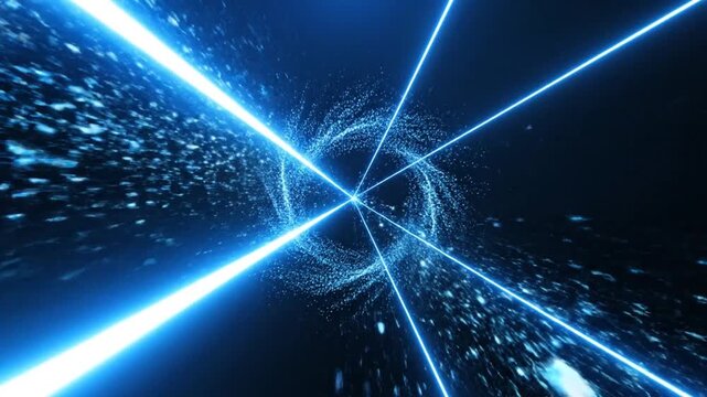 Futuristic Blue Laser Beams in Space.