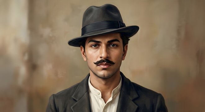 Bhagat Singh Side Profile with Dramatic Lighting 