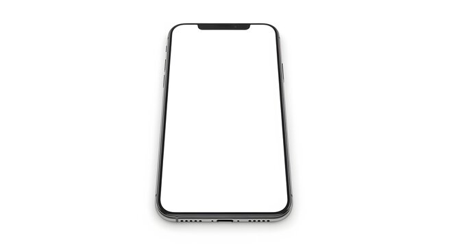Smartphone with blank screen on white background.