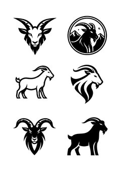 Modern Goat Logo Set Minimal Black Vector Icons in 2x3 Grid