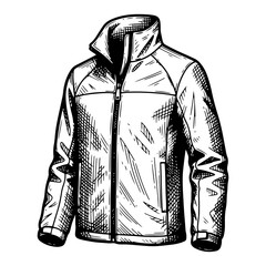 Technical outdoor sports jacket for hiking and mountaineering in vintage woodcut engraving style © AnjaliDesai
