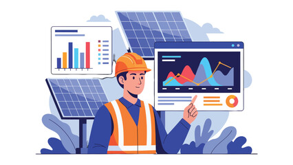 Solar Energy Analyst: A diligent analyst stands before solar panels, meticulously examining data visualizations to optimize sustainable energy solutions.  © Murshida