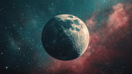 Naklejka premium Half moon in a starry, nebula-filled space