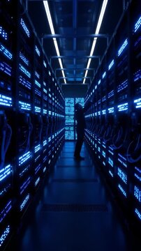 Server room data center timelapse with flickering lights