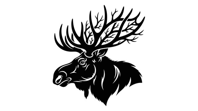 Majestic Moose Head Silhouette with Antlers Like Tree Branches
