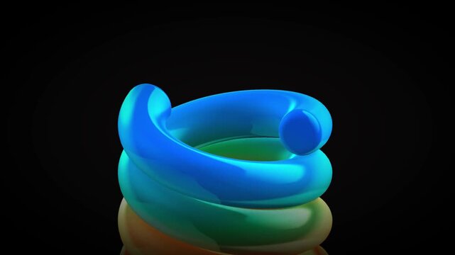 Top-down perspective of a glowing blue and green spiral coil highlights the fluidity and continuous motion of renewable energy and environmental solutions