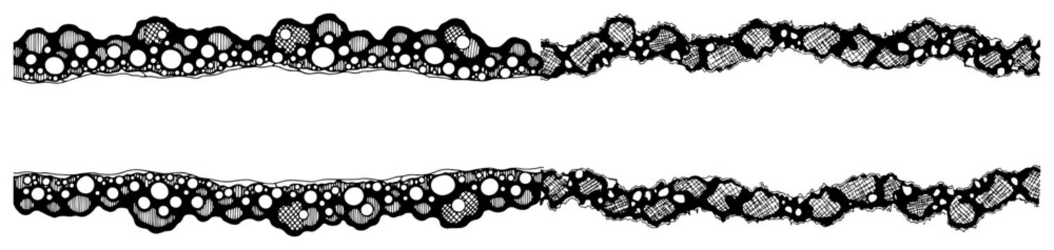 Vintage hand drawn engraving of horizontal bubble foam borders in woodcut style