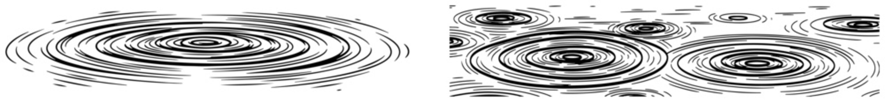 Circular water ripples and concentric waves on a liquid surface in hand drawn etching style