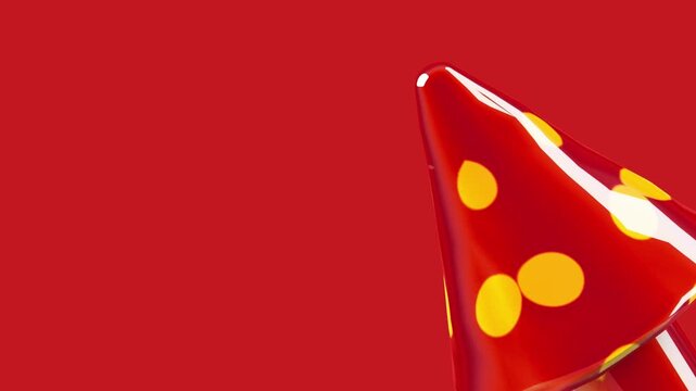 Macro view of a red mushroom arrow pointing right on a red background featuring significant negative space for copy and creative marketing layout designs