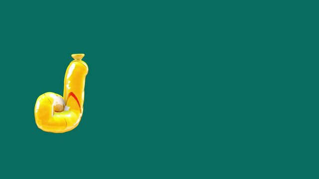 Striped yellow inflatable letter j positioned on the left side of a dark green background providing negative space for text and creative advertising layouts