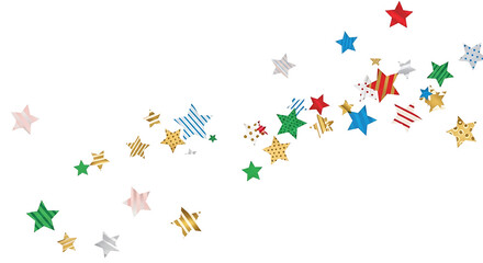 Fototapeta premium A vibrant and colorful illustration of stars in various patterns and colors on transparent background in a modern artistic style