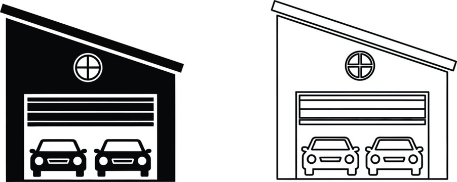 Two Car Garage Icons Set Vector
