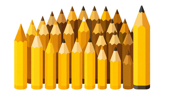 Set of yellow pencil icons showing different lengths from full size to a sharpened stub used for writing drawing and artistic creation concepts
