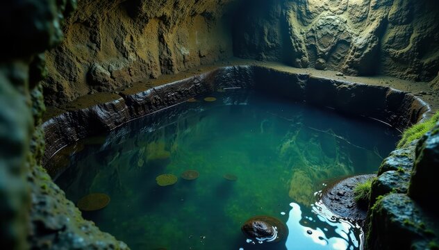 Dark murky liquid sloshes inside a septic tank's interior , decomposition, septic tank