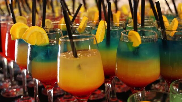 Bartender prepares a colorful Skylight cocktail at a party, mixing vibrant ingredients to create a refreshing drink that adds energy, fun, and great vibes to the celebration