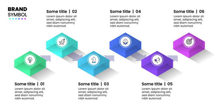 Infographic template. 6 blocks with arrows and icons