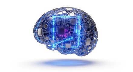 Futuristic glowing digital brain, conceptualizing advanced artificial intelligence, machine learning capabilities, and the profound future of complex computational thought