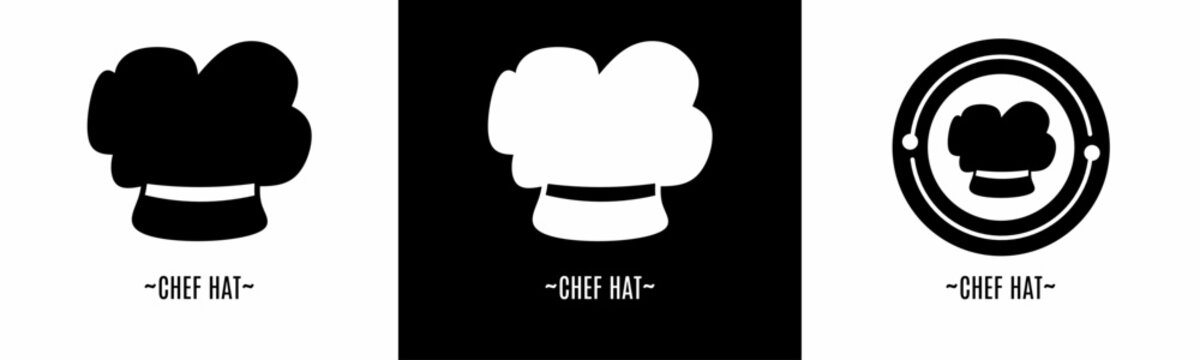 Chef hat logo set. Collection of black and white logos. Stock vector.