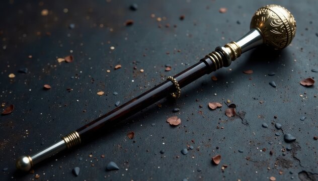 Ebony staff with silver-plated orb at the end, royal, sceptre