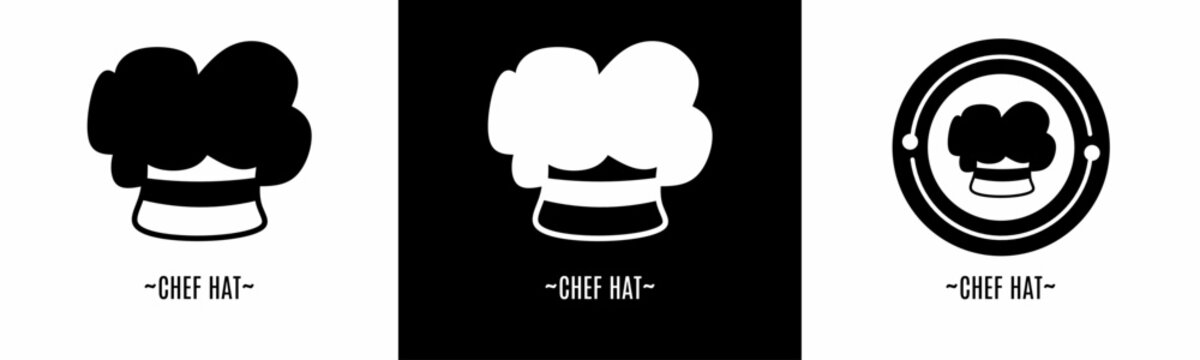 Chef hat logo set. Collection of black and white logos. Stock vector.