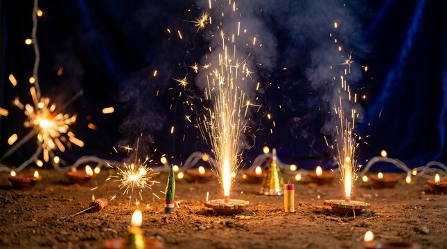 Fireworks exploding on the ground.