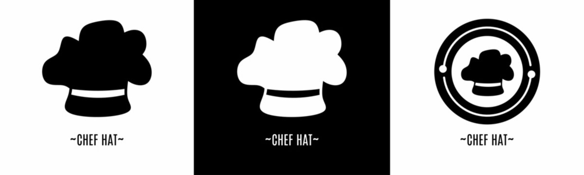 Chef hat logo set. Collection of black and white logos. Stock vector.