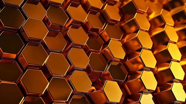 Digital golden 3d honeycomb structure hexagonal  background