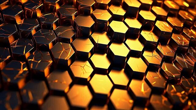 Digital golden 3d honeycomb structure hexagonal  background