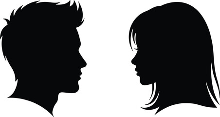 man, woman, silhouettes, profile, faces, male, female, side, portrait, couple, black, vector, isolated, people, human, avatar, outline, identity, minimal, illustration © MstLaila