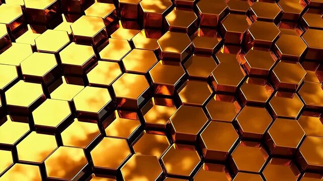 Digital golden 3d honeycomb structure hexagonal  background