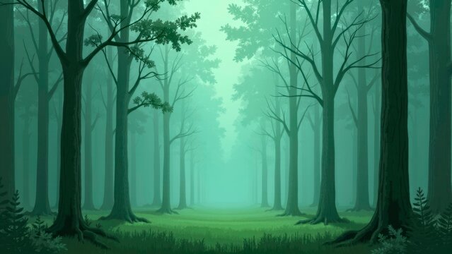 Silent green deep forest illustration landscape