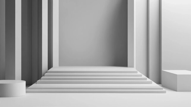 Minimalist gray geometric architecture steps product display background space