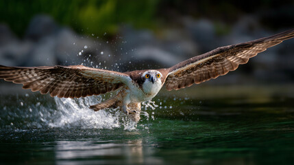 Obraz premium AI generator images of osprey, also known as the fish hawk, is a large bird of prey that primarily feeds on fish. It swoops down to catch fish using the talons of both feet.