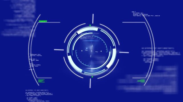Animation of circles over looping computer language against blue background