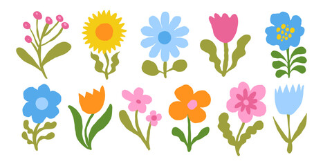 Fototapeta na wymiar Vector hand drawn sketchy doodle illustration, flowers for prints and cards, simple minimal design elements, blossom and spring