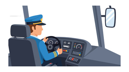 Bus Driver at Work: A bus driver, in uniform, navigates the vehicle, focused on the road ahead. Depicting a scene of diligent service and safe transport © mahmuda428