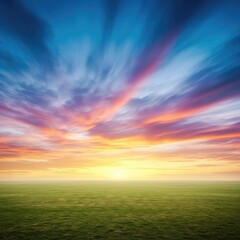 Obraz premium Vibrant abstract background resembling an empty grassy field under a swirling colorful sky. Perfect blank slate for creative design, environment, space, blank