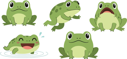 Naklejka premium Frog cartoon character set isolated vector