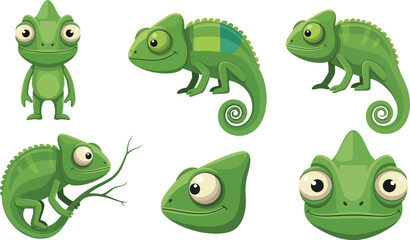 Fototapeta premium Chameleon cartoon set isolated vector