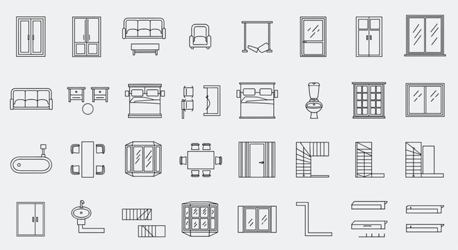 Collection of various furniture line icons and symbols in a simple style, Generative AI.