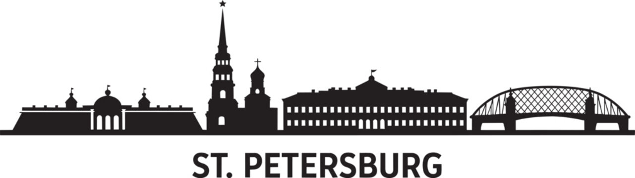 Saint Petersburg Russia City Skyline Minimalist Line Art Vector Graphic Featuring Iconic Landmarks.