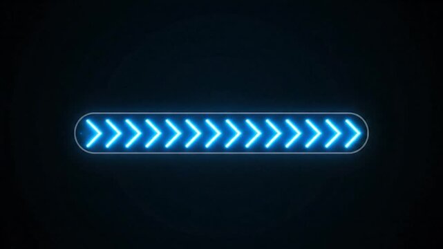Glowing blue arrows fill a progress bar on a dark background
