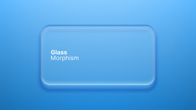 Semitransparent blue glass morphism rectangle shape on gradient background. Digital abstract UI component with frosted effect. Modern web interface design element for user dashboard.