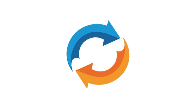 A circular arrow logo with blue and orange arrows indicating a continuous loop or process.