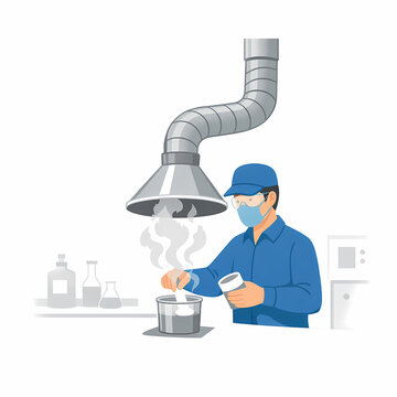 Local exhaust ventilation illustration showing chemical vapor capture during laboratory mixing work