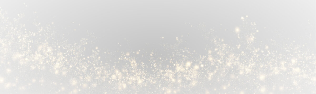 Bright shimmering particles scatter in soft glowing abstract composition. PNG overlay creates depth. Ideal for festive designs.
