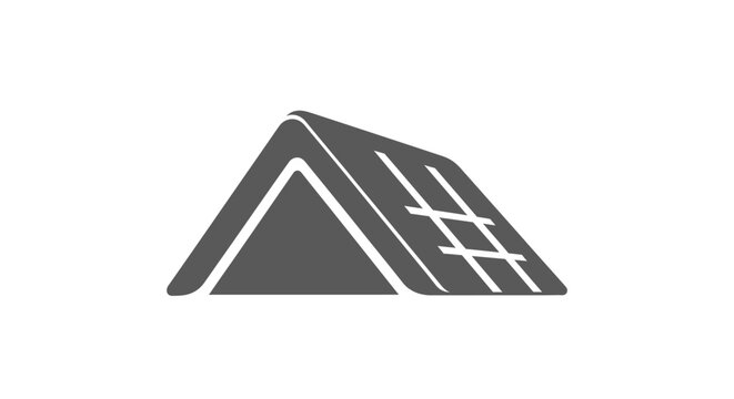 Minimalist graphic of a building roof featuring lines and a triangular shape