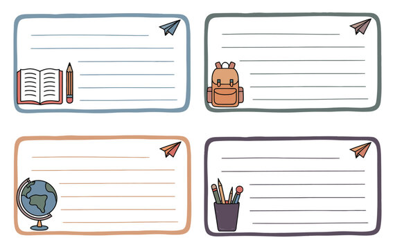 notebook labels icons for school subjects, colorful vector design set with educational symbols, stationery graphics for students, classroom organization and learning materials, vector illustration pac